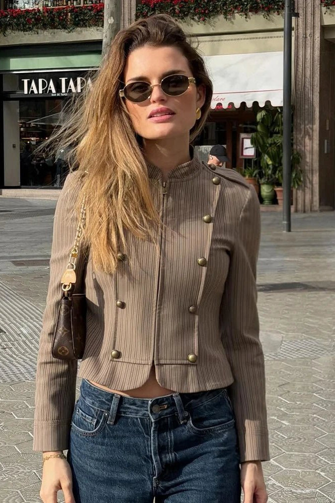 SOKYND Reese Striped Zip-Up Blazer Coats & JacketsSOKYND-046935-BRO-XS-42519BrownXS
