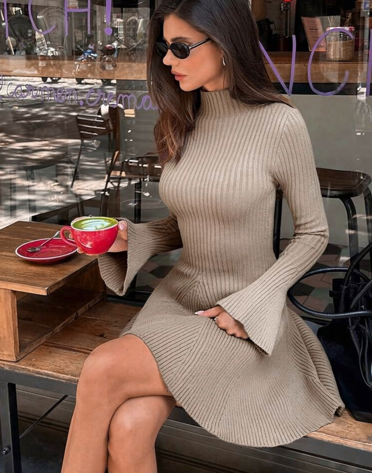 SOKYND Sara Bell Sleeve Ribbed Knit Sweater Dress DressSOKYND-154903-BEI-XS-29463BeigeXS