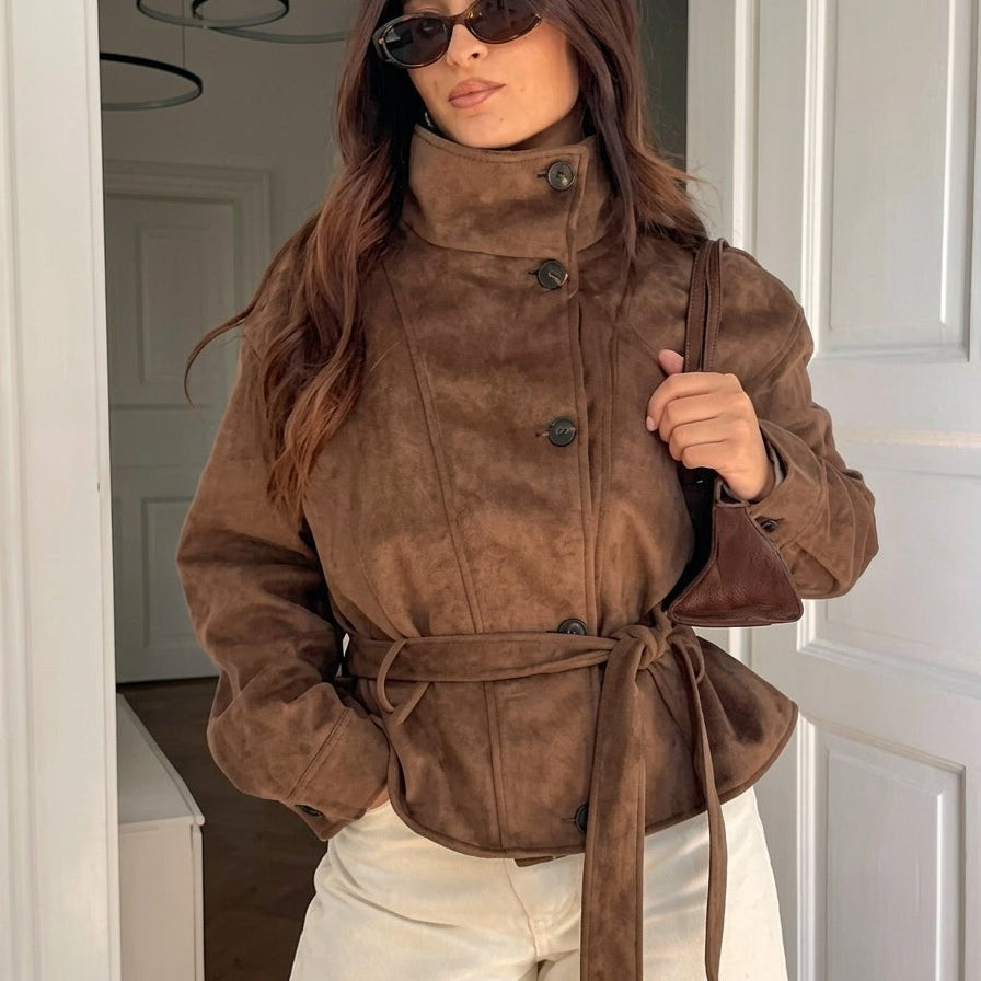 SOKYND Sarah Faux Suede Lace Up Jacket JacketSOKYND-923351-BRO-XS-05591BrownXS