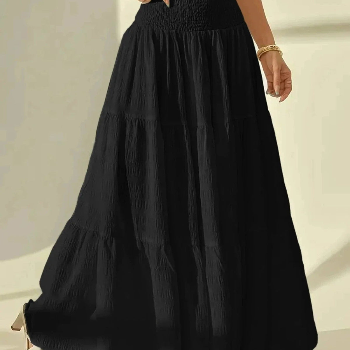 SOKYND Sienna Tiered Maxi Skirt Elastic Waist BottomsSOKYND-714903-WHI-S-59447WhiteS