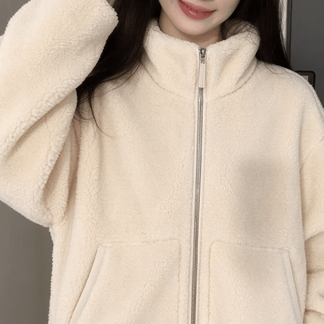 SOKYND Tessa Zip Up Teddy Jacket Coats & JacketsBeigeM