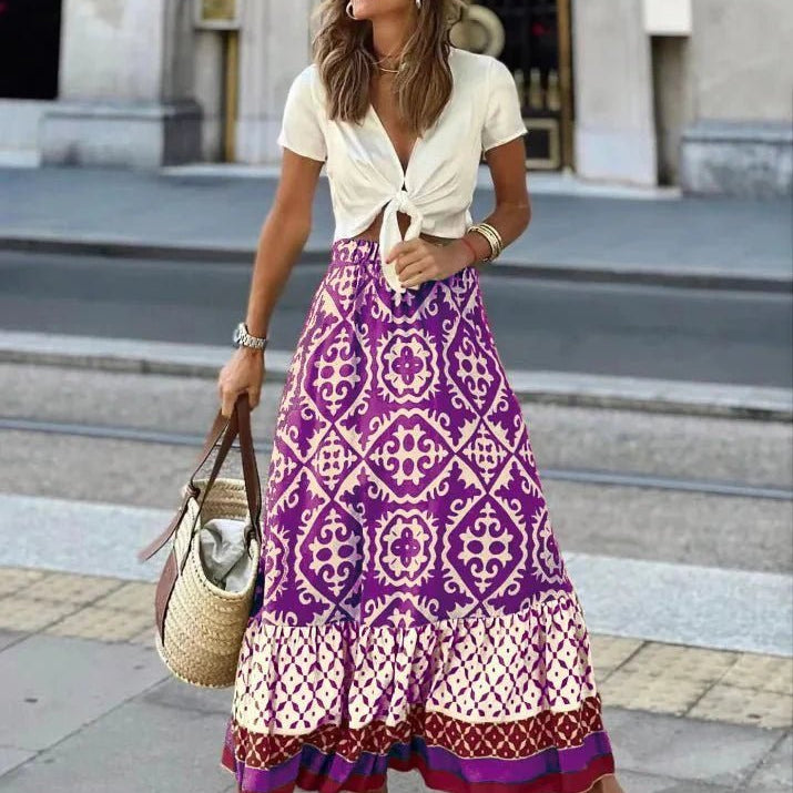SOKYND Vianne Boho Printed Midi Swing Skirt SkirtsSOKYND-871319-OLI-S-56631OliveS
