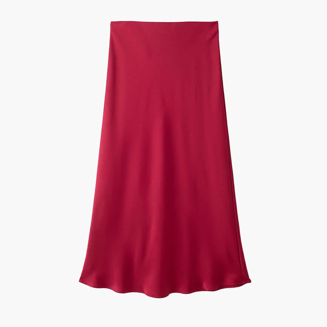 SOKYND Yui High Waist Black Satin Midi Skirt SkirtRedXS