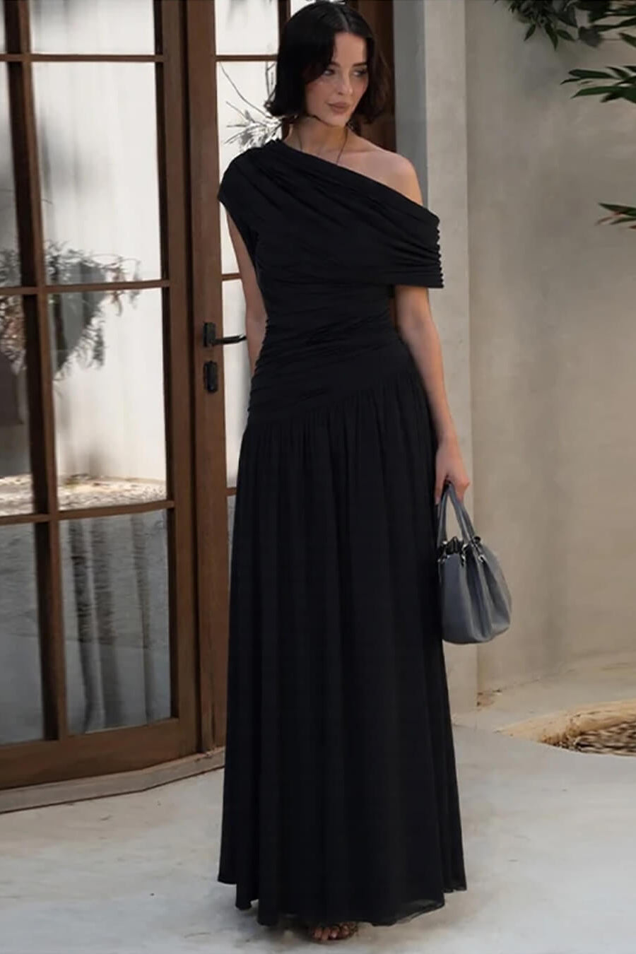 SOKYND Yvonne One Shoulder Maxi Dress DressesvH1772777205898725016BlackM