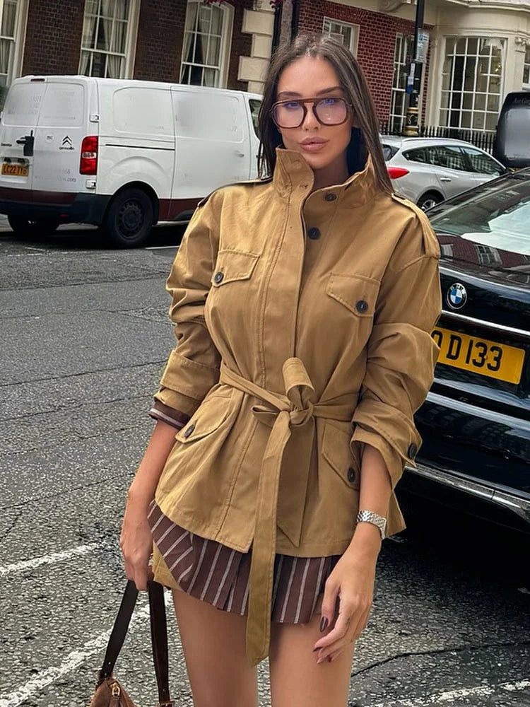 Kate High Collar Belted Jacket Skort Set