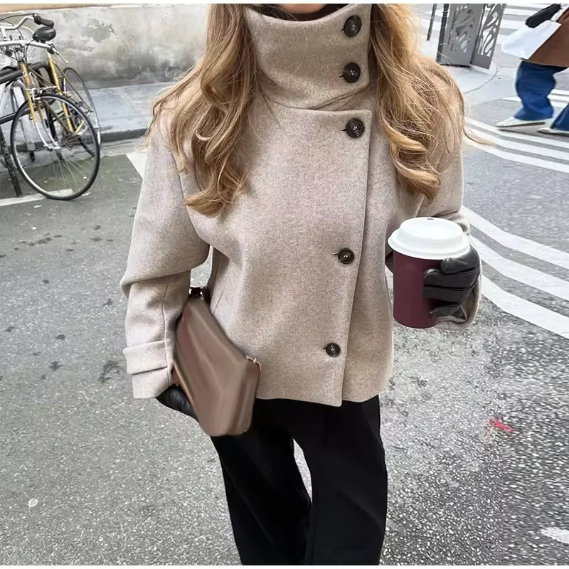 Lara Stand Collar Jacket with Pockets