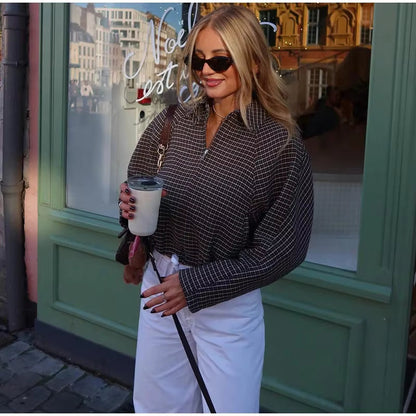Hannah Houndstooth Zip Jacket