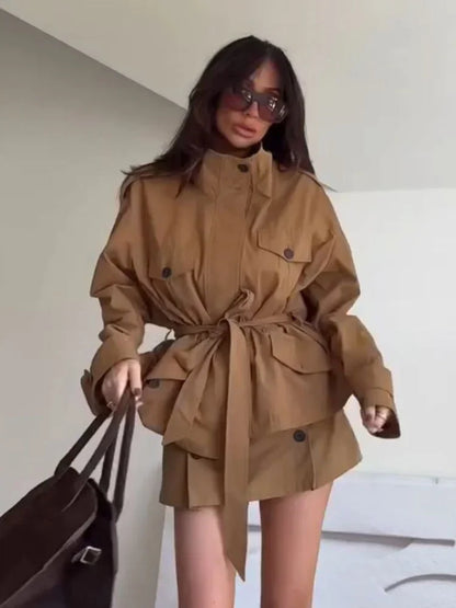 Kate High Collar Belted Jacket Skort Set