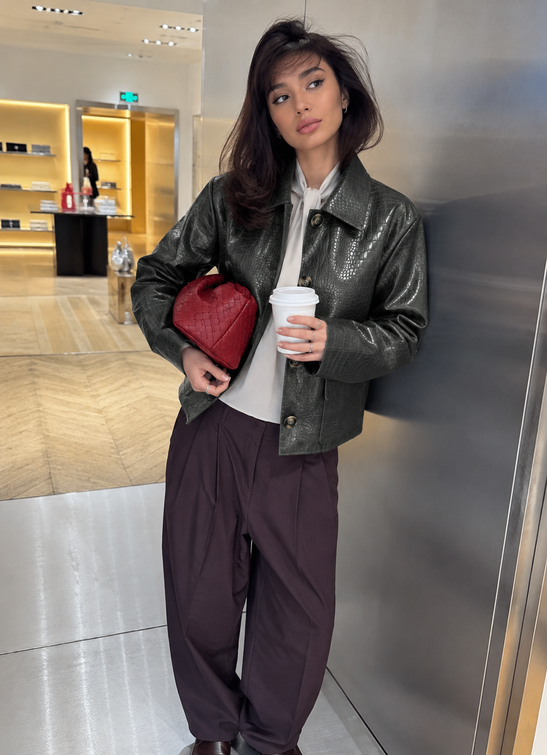 Ava Crocodile Embossed Leather Jacket