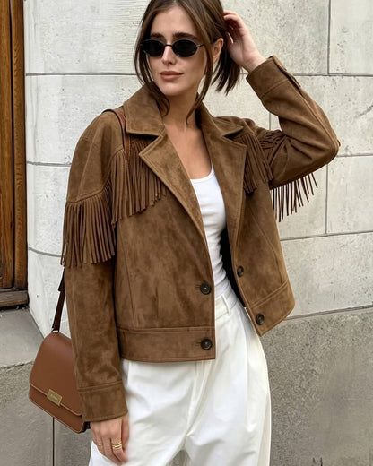 Denise Faux Suede Lapel Cropped Jacket