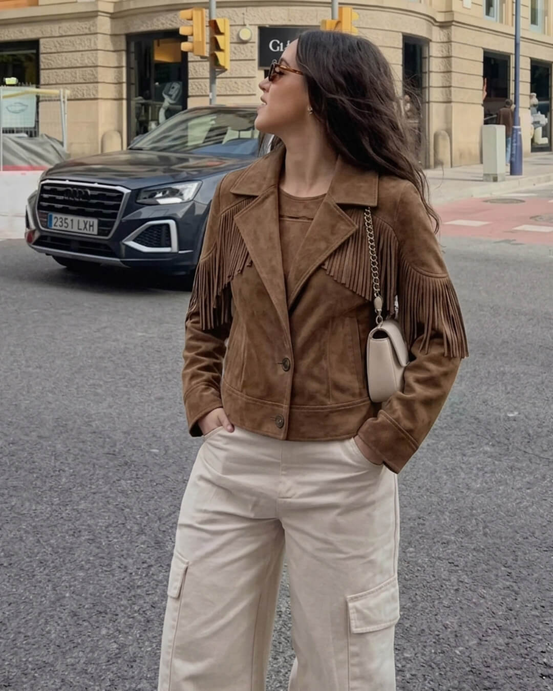 Denise Faux Suede Lapel Cropped Jacket