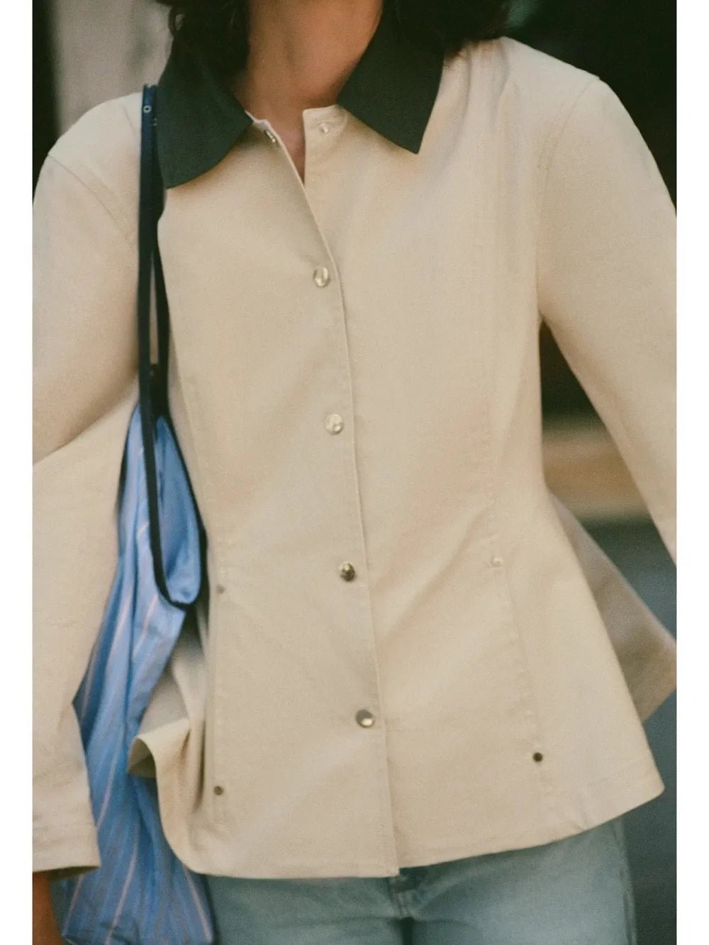 Fiona Contrast Collar Peplum Jacket