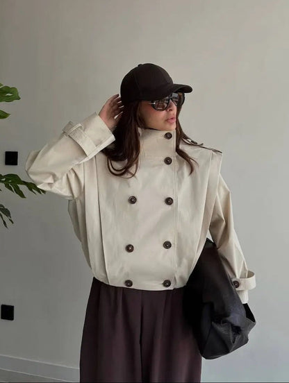 Isabel Pleated High Collar Trench Coat