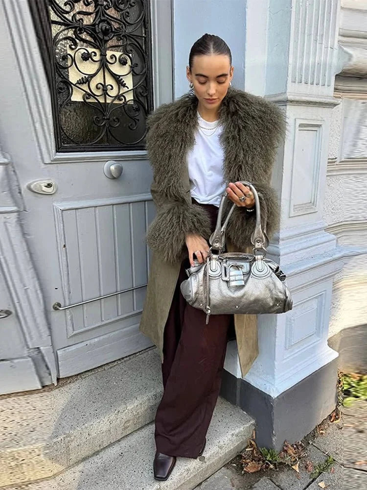 Ava Patchwork Faux Fur Collar Coat