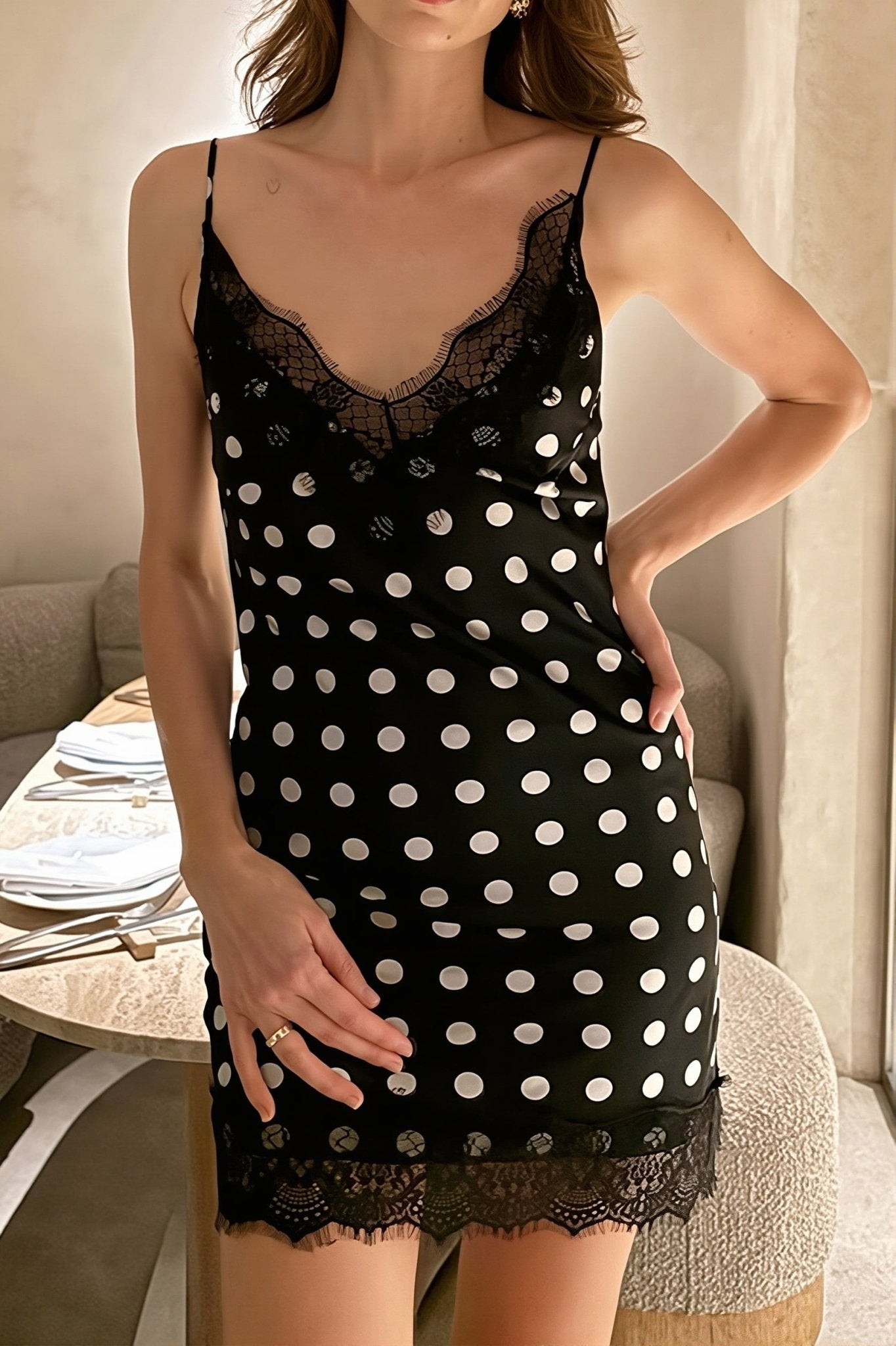 Linda Polka Dot Lace Cami Dress