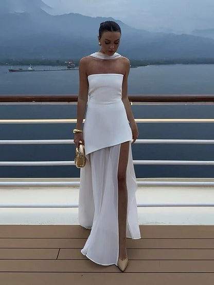 Ambre Asymmetric Sheer Maxi Dress