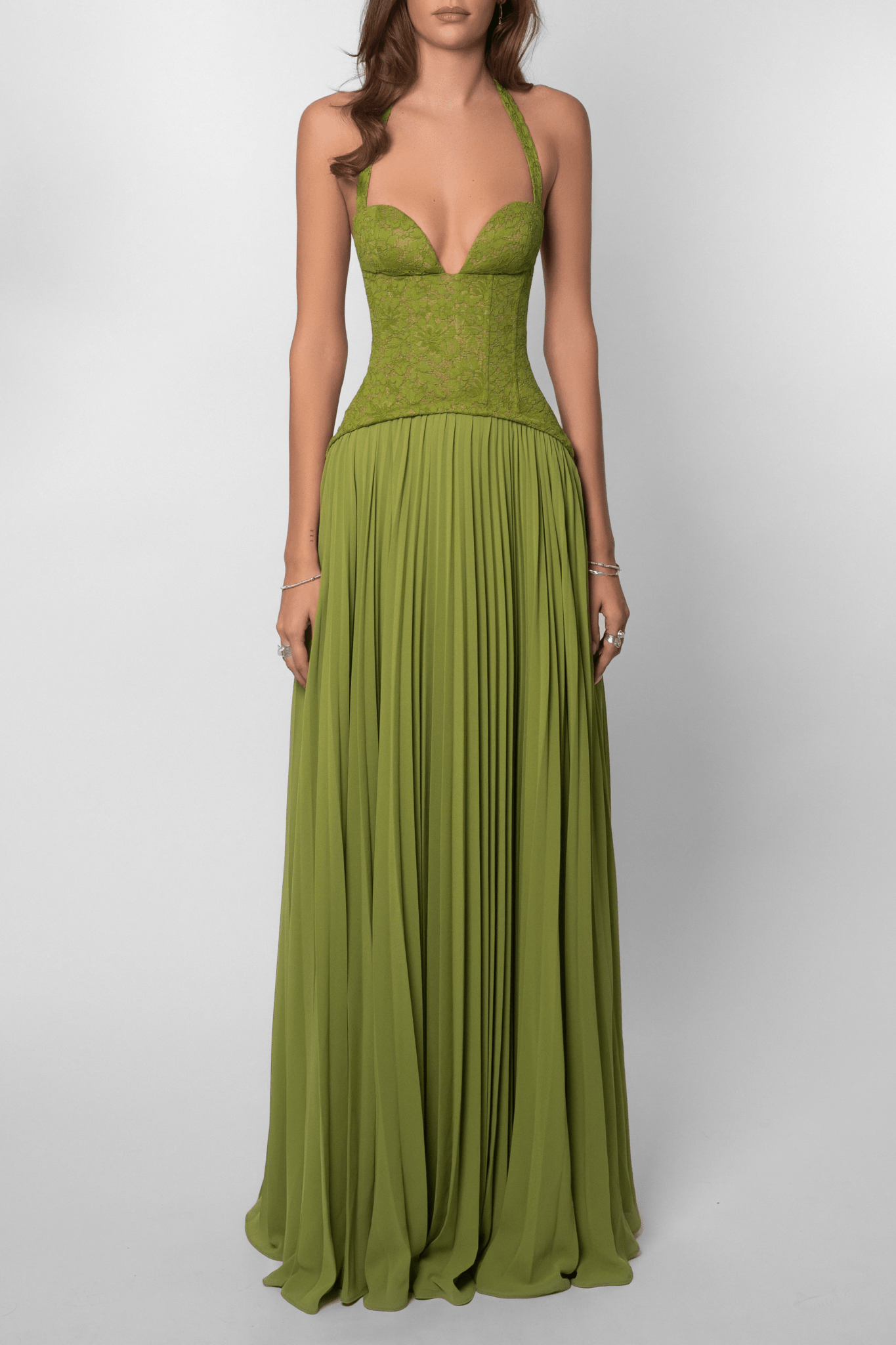 Indra Pleated Corset Maxi Dress
