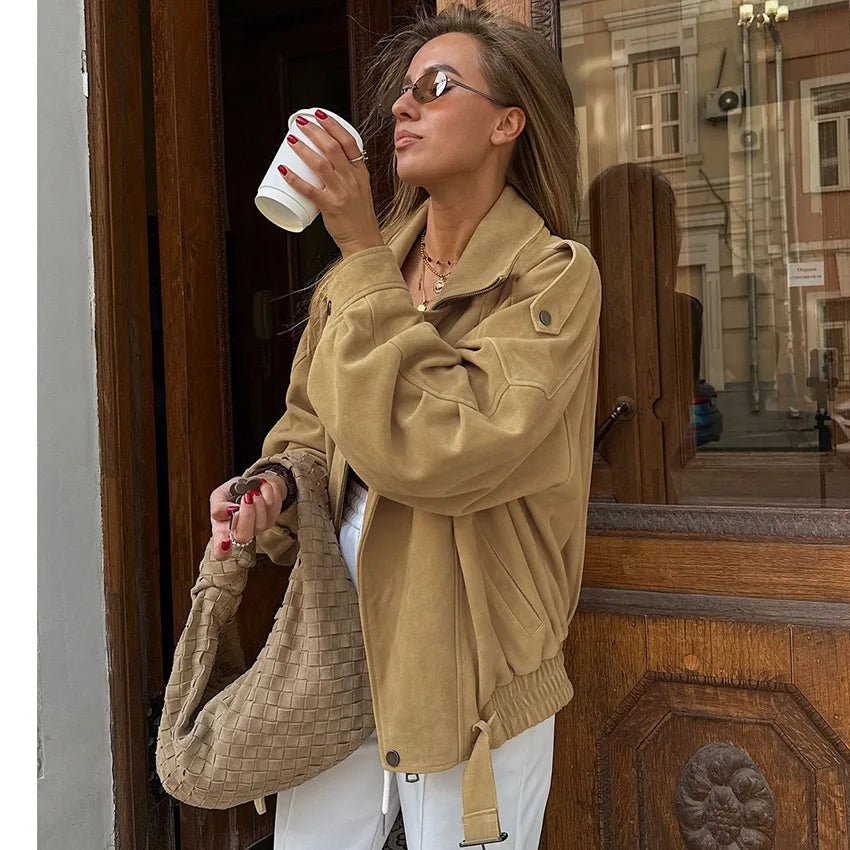 Carla Faux Suede Oversized Bomber Jacket