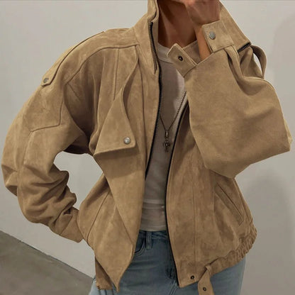 Carla Faux Suede Oversized Bomber Jacket