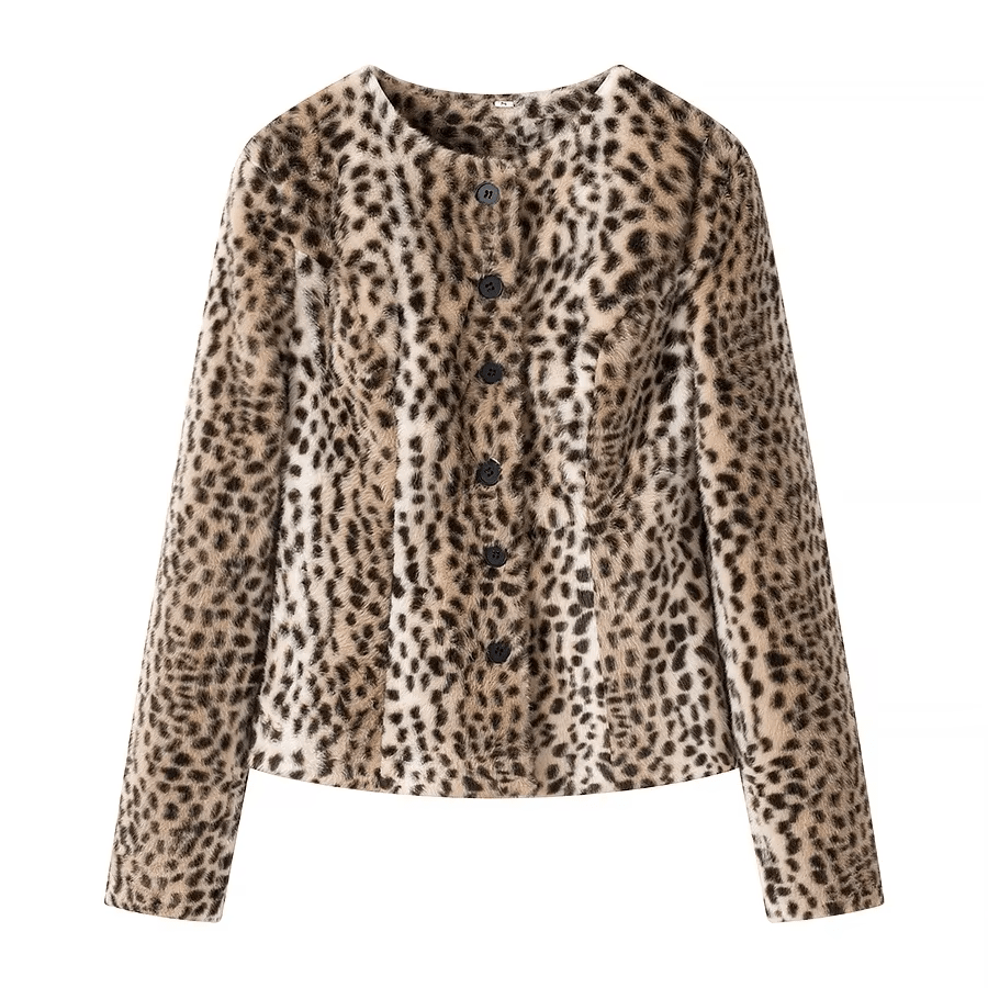 Rose Leopard Faux Fur Cropped Jacket