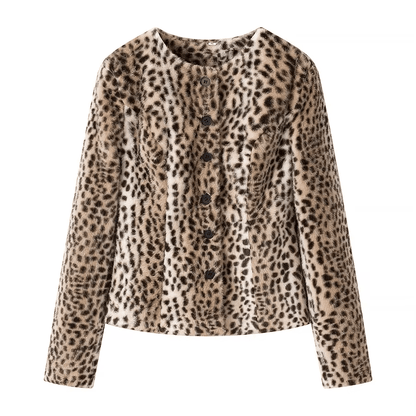 Rose Leopard Faux Fur Cropped Jacket