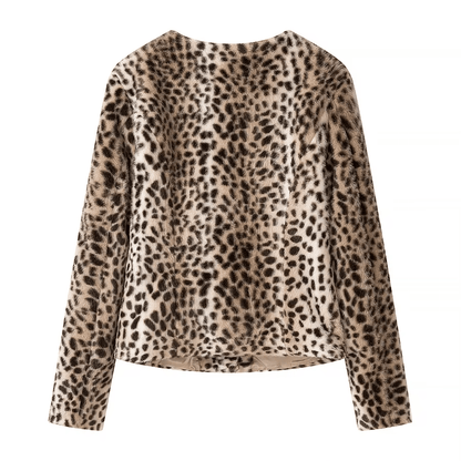 Rose Leopard Faux Fur Cropped Jacket