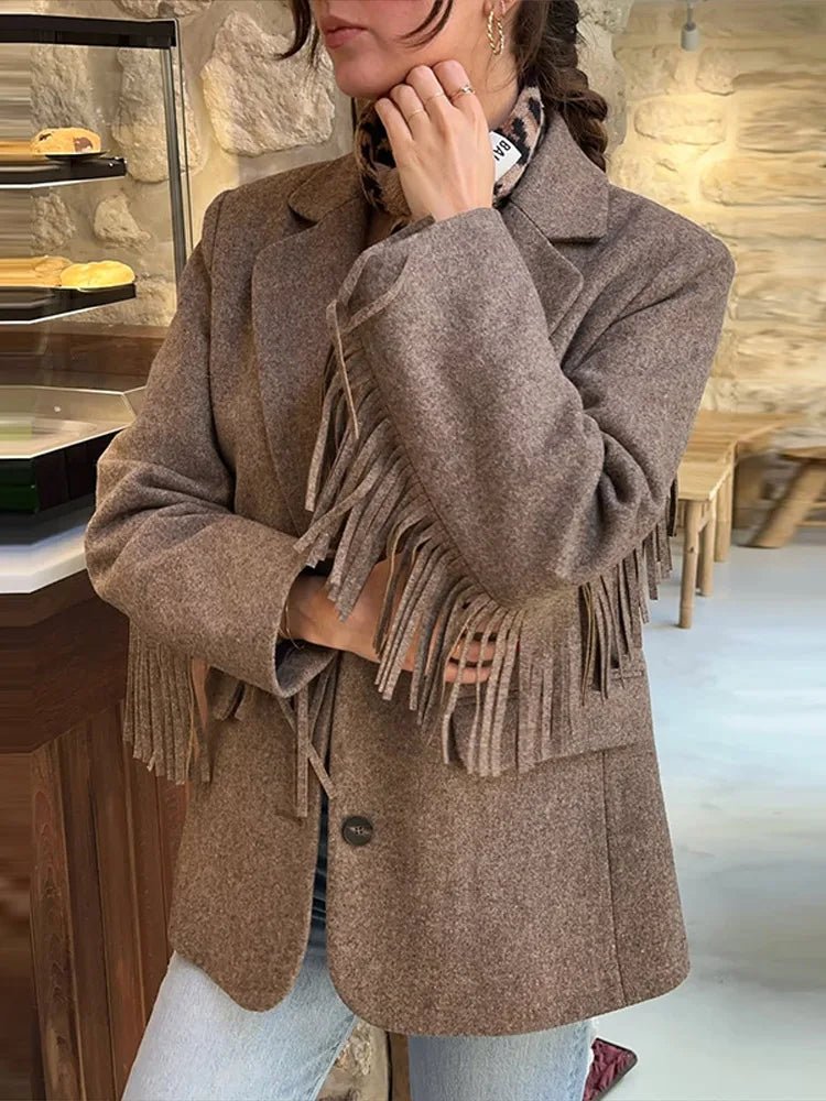 Lena Tassel Trim Bomber Blazer