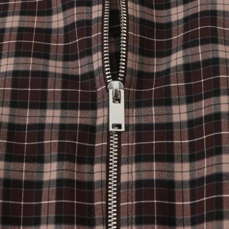 Eva High Collar Checked Zip Jacket
