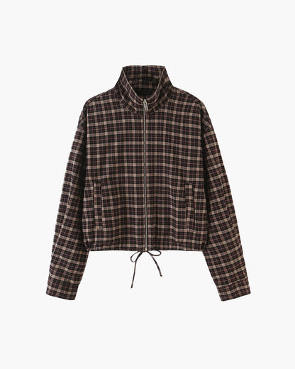 Eva High Collar Checked Zip Jacket