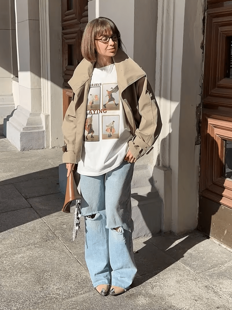 Erica High Funnel Neck Cropped Trench Jacket