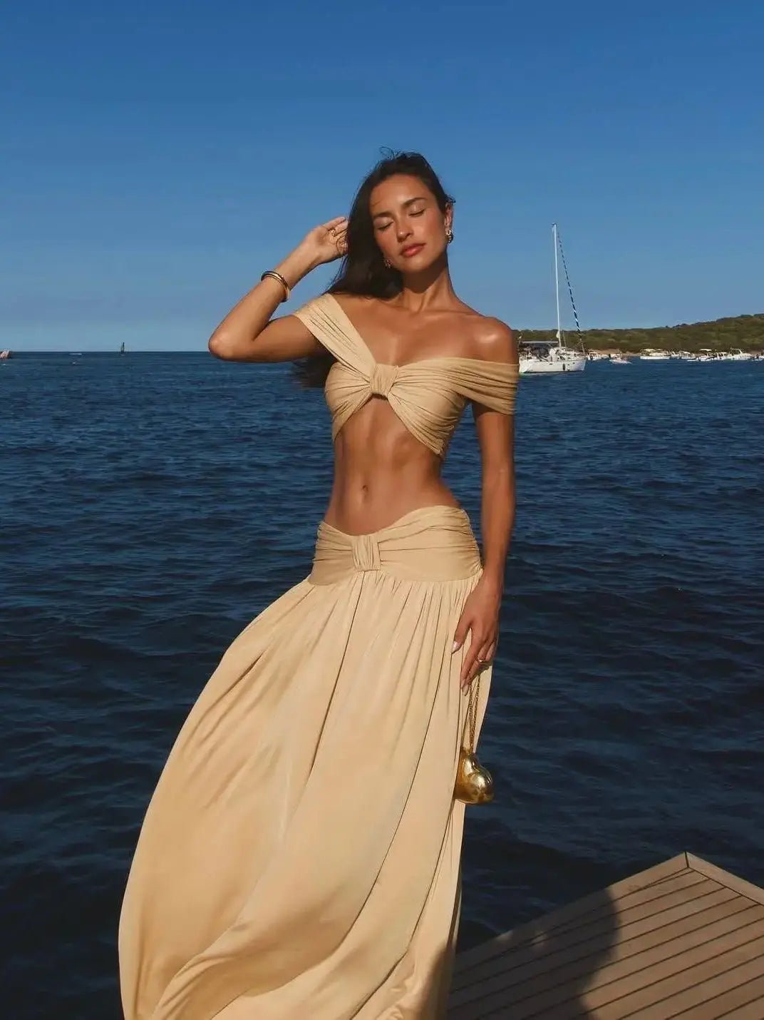 Natalie Off-Shoulder Twist Crop Top Set