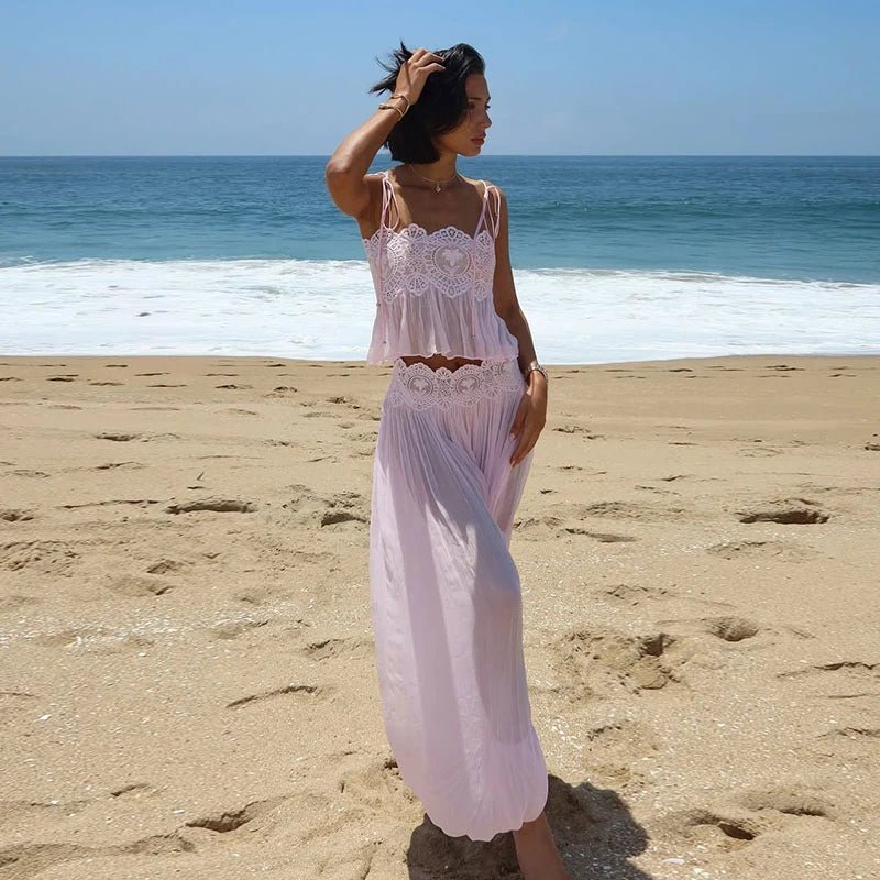Maya Floral Lace Ruffle Crop Top & Maxi Skirt Set