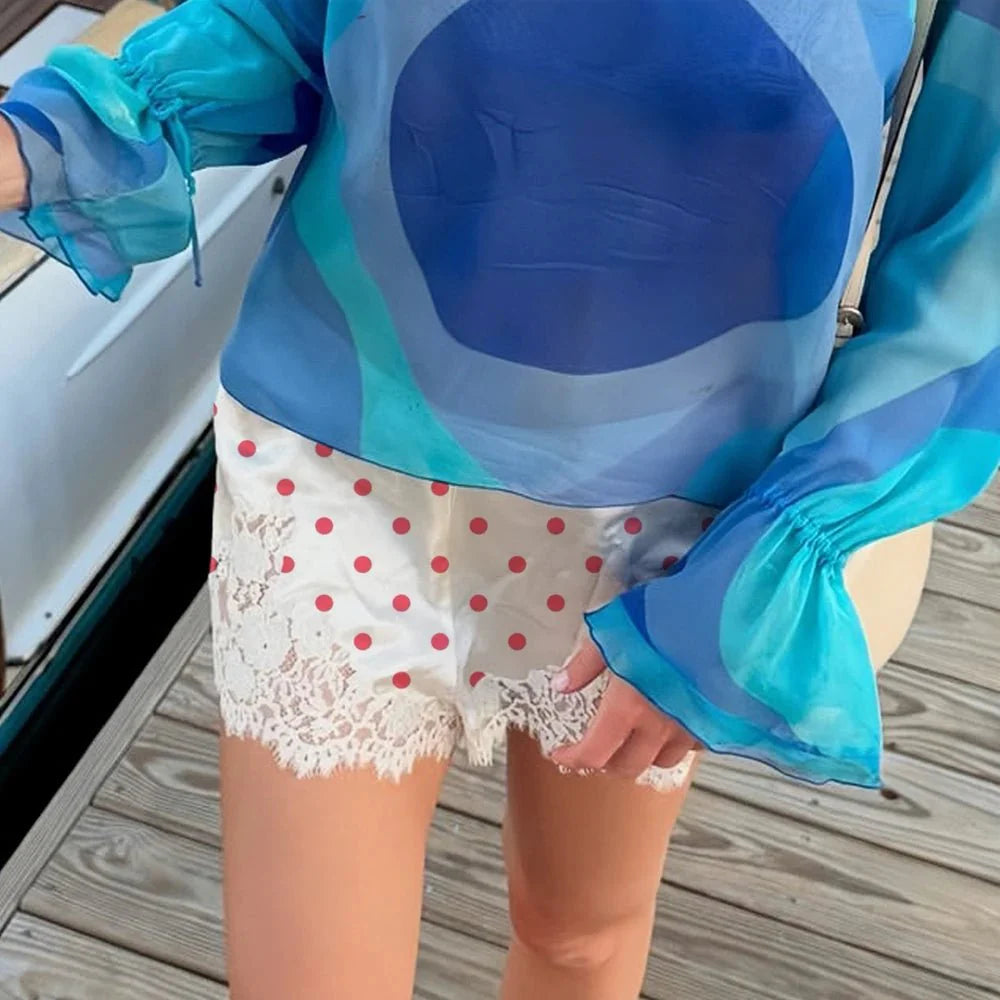 Riona Polka Dot Lace Trim Shorts