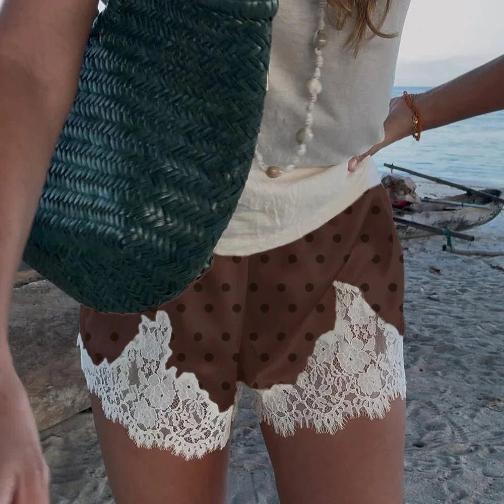 Riona Polka Dot Lace Trim Shorts
