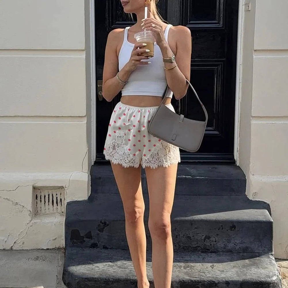Riona Polka Dot Lace Trim Shorts