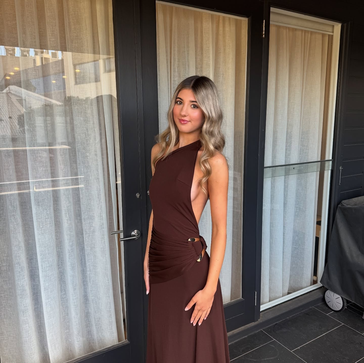 SOKYND Alessia One-Shoulder Bodycon Maxi Dress DressBrownS
