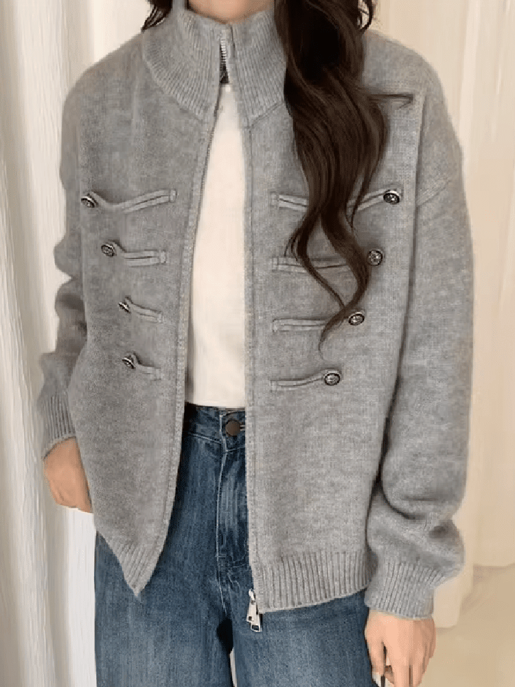 SOKYND Amelia Turtleneck Zip Knit Cardigan CardiganSOKYND-168535-GRE-O-89175GreyOne size