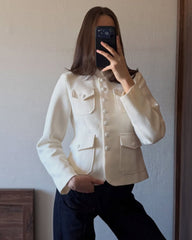Angela Stand Collar Flap Pockets Blazer