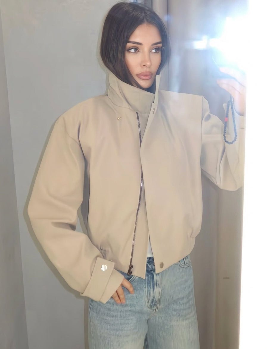 SOKYND Anne High Neck Zip Jacket JacketSOKYND-111575-BEI-M-74743BeigeM