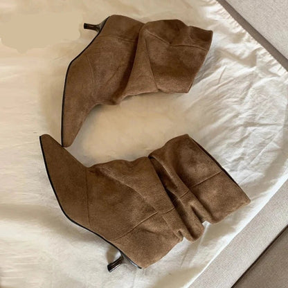 SOKYND Annie Faux Suede Ruched Ankle Boots BootsSOKYND-261847-BRO-38-48471Brown38