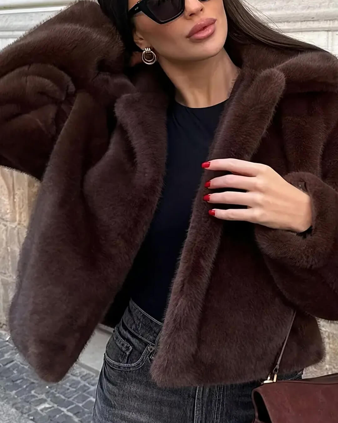 SOKYND Brittany Faux Fur Jacket in Brown