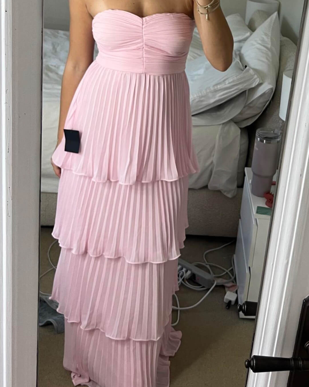 SOKYND Celeste Strapless Pleated Tiered Maxi Dress DressesS
