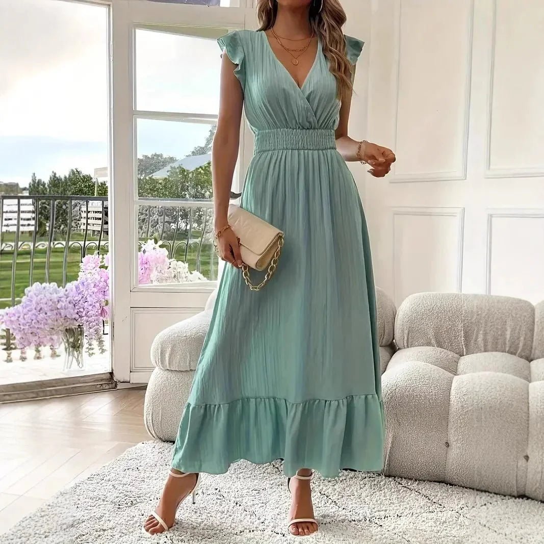 SOKYND Dahlia V - Neck Ruffle Swing Dress DressSageS