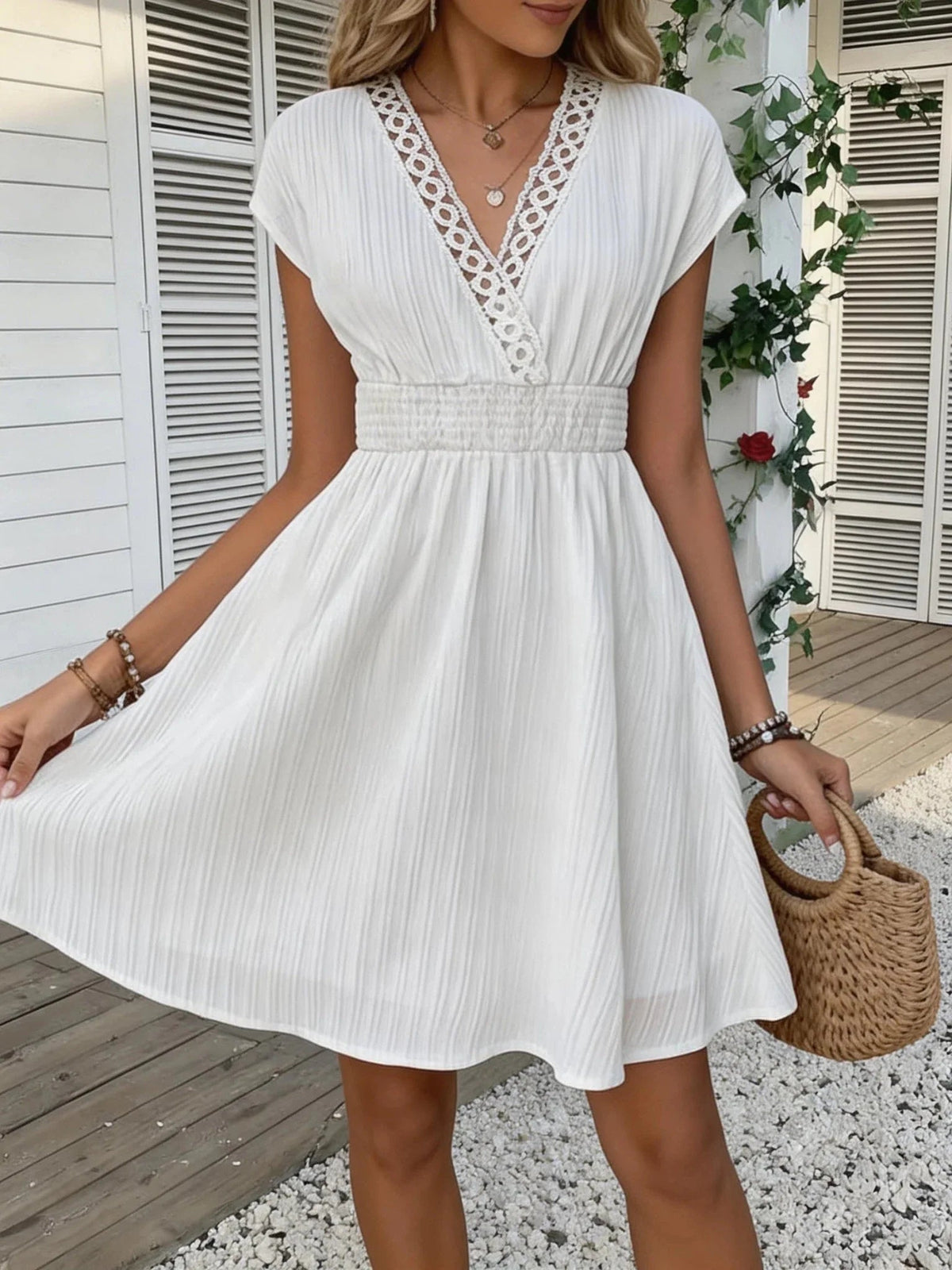 SOKYND Daniela French Lace V - Neck Fitted Dress DressS