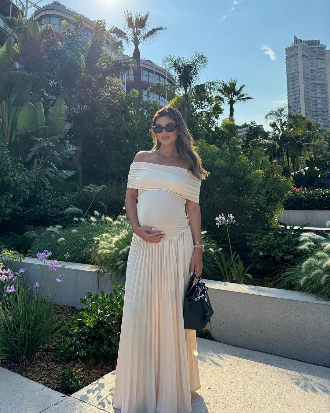 SOKYND Delilah Flowy Off - Shoulder Maternity Dress DressBeigeL
