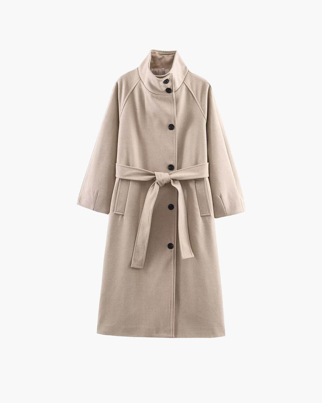 SOKYND Dolly Long Belted High Collar Coat Coats & JacketsBeigeS