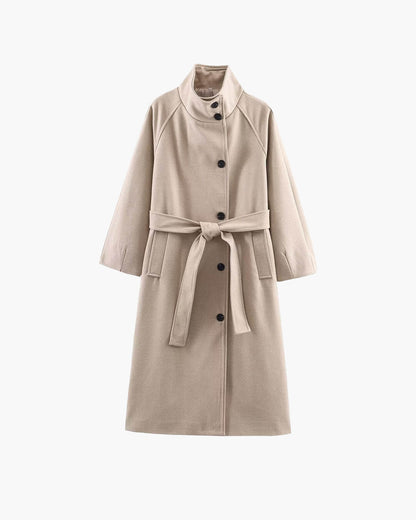 SOKYND Dolly Long Belted High Collar Coat Coats & JacketsBeigeS