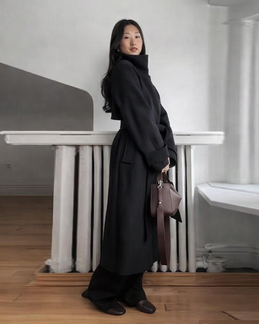 SOKYND Dolly Long Belted High Collar Coat Coats & JacketseP1767625273837733656BlackM