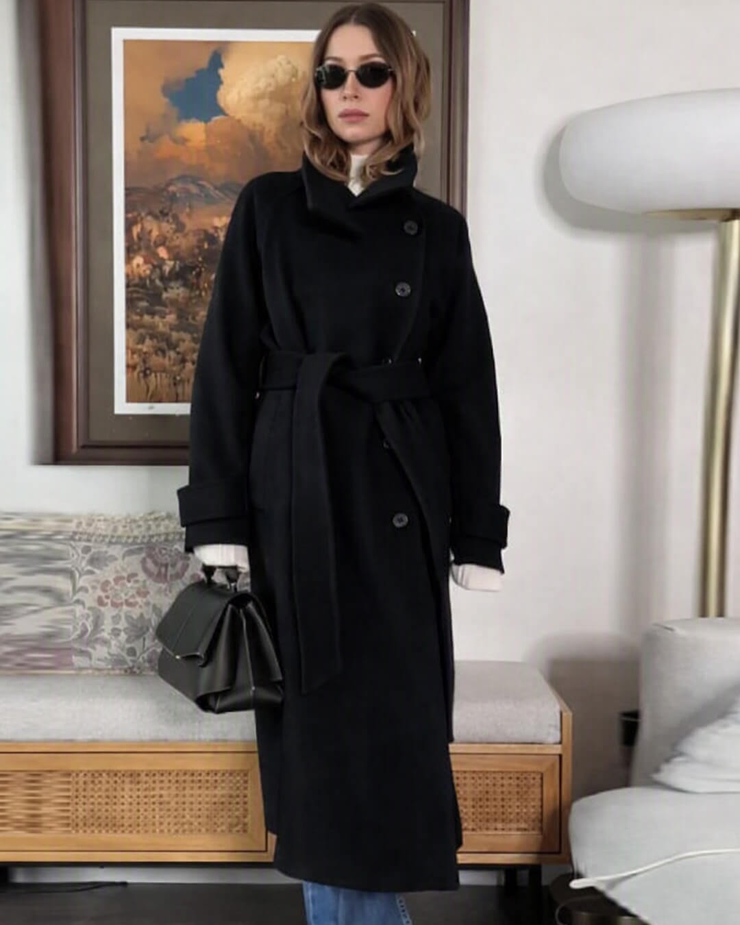SOKYND Dolly Long Belted High Collar Coat Coats & JacketseP1767625273837733656BlackM