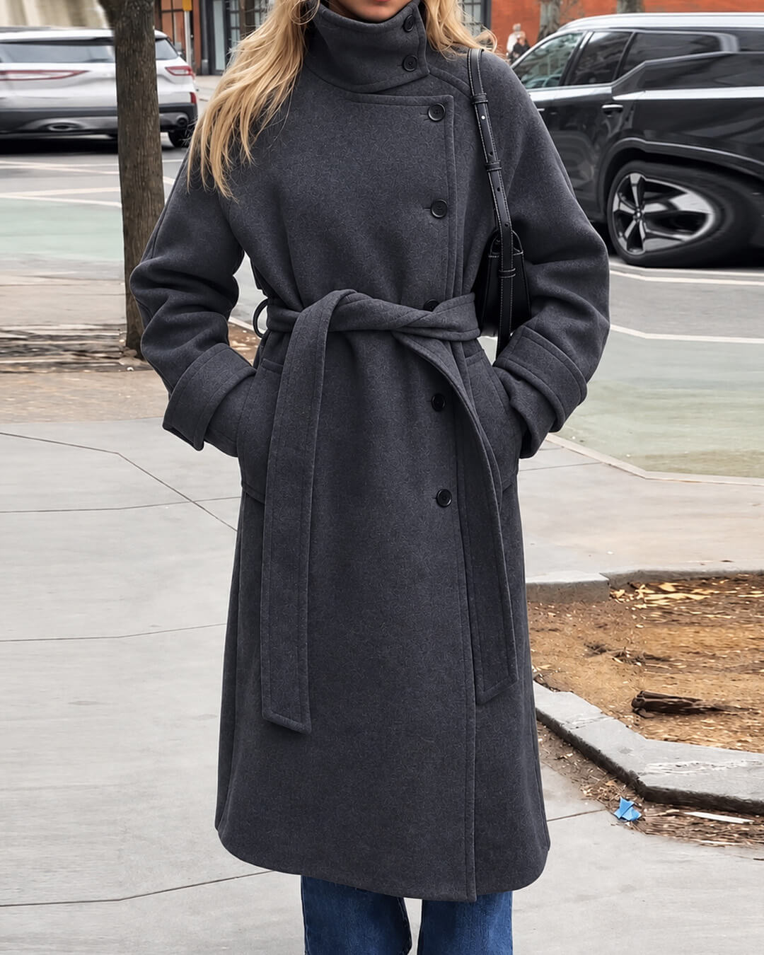 SOKYND Dolly Long Belted High Collar Coat Coats & Jacketshm1767625273837054983GreyS